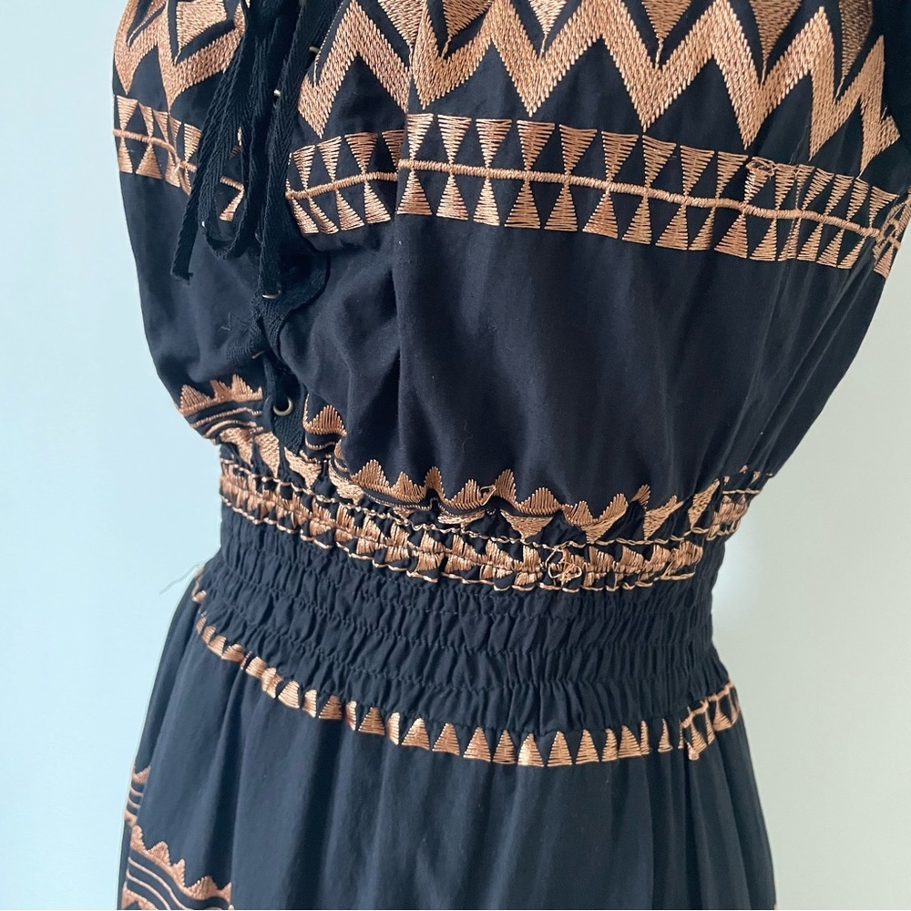 Coocu Resorts Greek Black Bronze Embroidered Corset Maxi Beach Dress EUC Size S - Picture 8 of 12